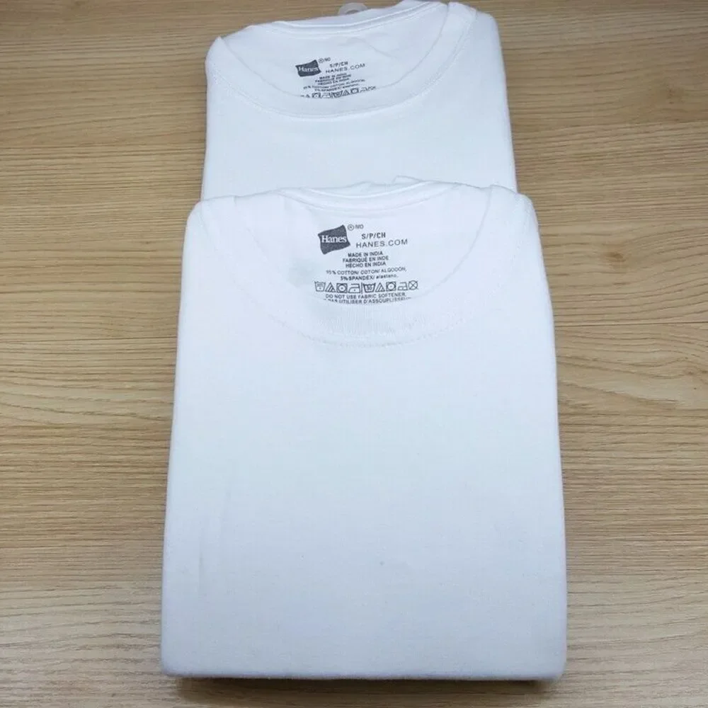 HANES Mens Shirt Small White 2-Pack Pullover Crew Tagless T-Shirt Undershirt Tee